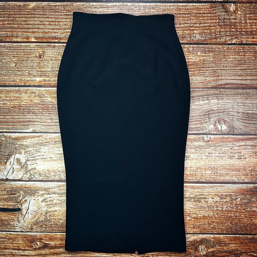 Sergio Hudson Black High-Waist Pencil Skirt with Back Slit Designer Made in USA